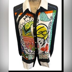 Pause Café Artistic Print Button-Up Blouse EU 44 Colorful Abstract Shirt